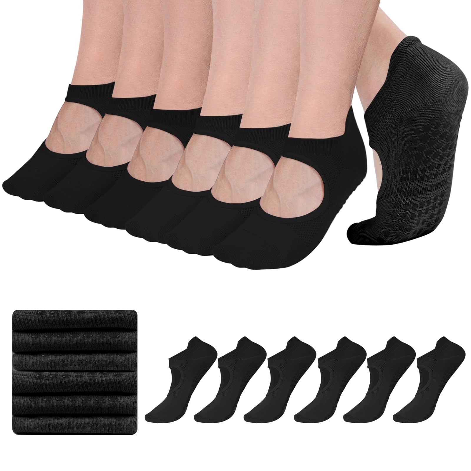 AUHUAYAO Non Slip Yoga Socks with Grips for Women, Ideal for Pilates, Pure Barre, Ballet, Dance, Barre Home,Hospital&Barefoot Workout (US, Alpha, One Size, Regular, Regular, 6, black)