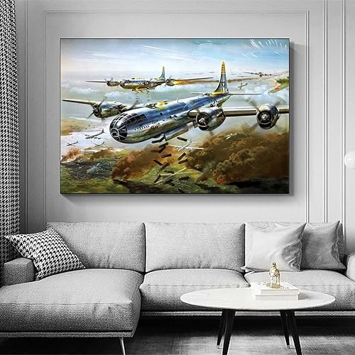 Miniatura 3 de LVUPIIG Póster de bombardero estratégico B-29 de la Segunda Guerra Mundial, pintura decorativa en lienzo, arte de pared, póster de sala de estar,