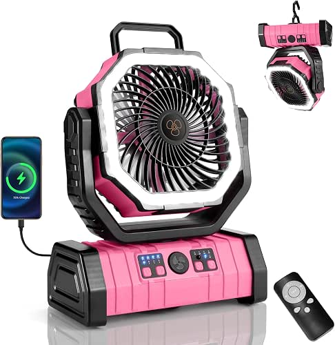 Odoland 30000mAh Camping Fan with LED Lantern, Rechargeable Battery Operated