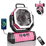 Odoland 30000mAh Camping Fan with LED Lantern, Rechargeable Battery Operated Oscillating with Remote Hook, Portable Tent Fan with Timer, 4 Speeds for Outdoor RV Jobsite Power Outage, Pink