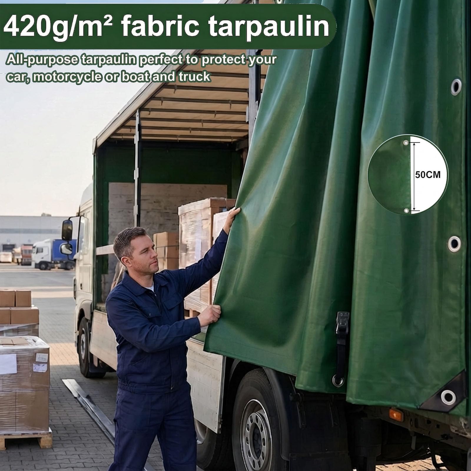 Topchances Telo Impermeabile Esterno 2x3m 420 g/m² con Rinforzato Occhielli,Tendone Ombreggiante Esterno Protezione UV Telo Protettivo Multiuso per Barche,Legno,Piscina,Mobili da giardino,Auto