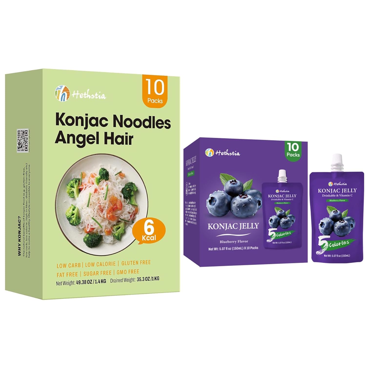 Fideos Shirataki Angel Hair y Gelatina Konjac Sabor Blueberry 20 Unidades