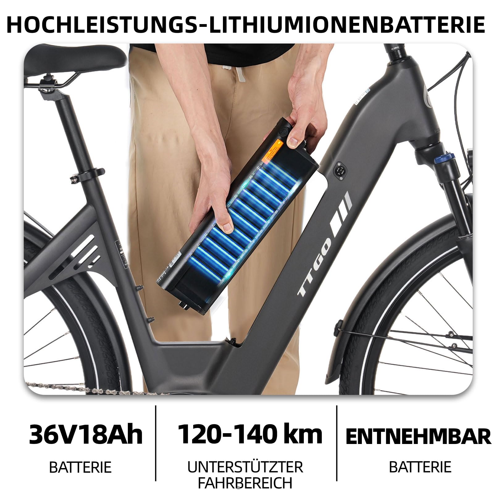 ttgo C7 SE 28 Zoll E-Bike für Damen & Herren, Pedelec mit BAFANG 250W Mittelmotor 75Nm, 36V 18Ah Akku abnehmbar, 110–130 km Reichweite, Shimano 9-Gang, CST 28"*2.0, StVZO