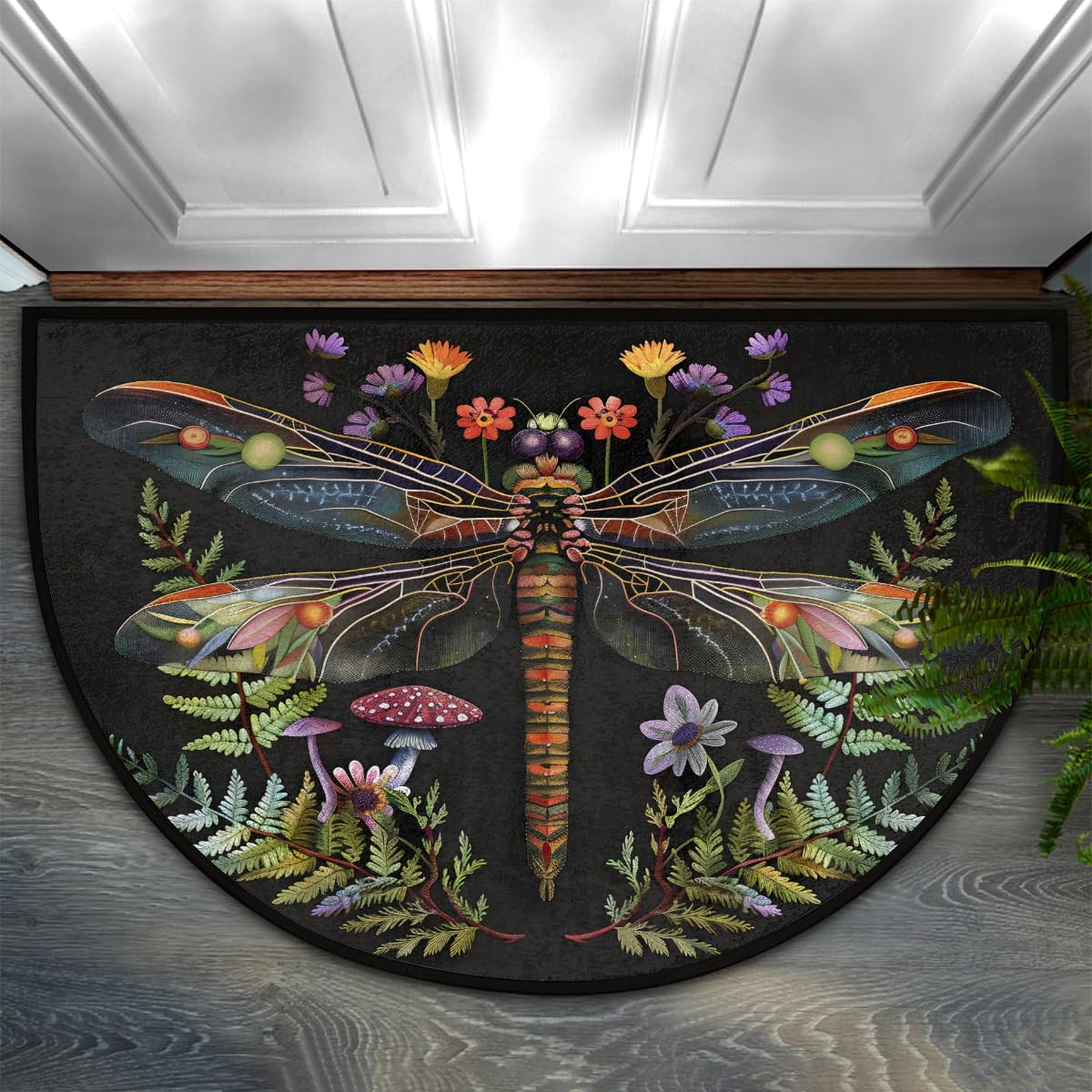 Photo 1 of Dragonfly Half Round Doormat Washable Semi Circle Rug Kitchen Outdoor Rugs