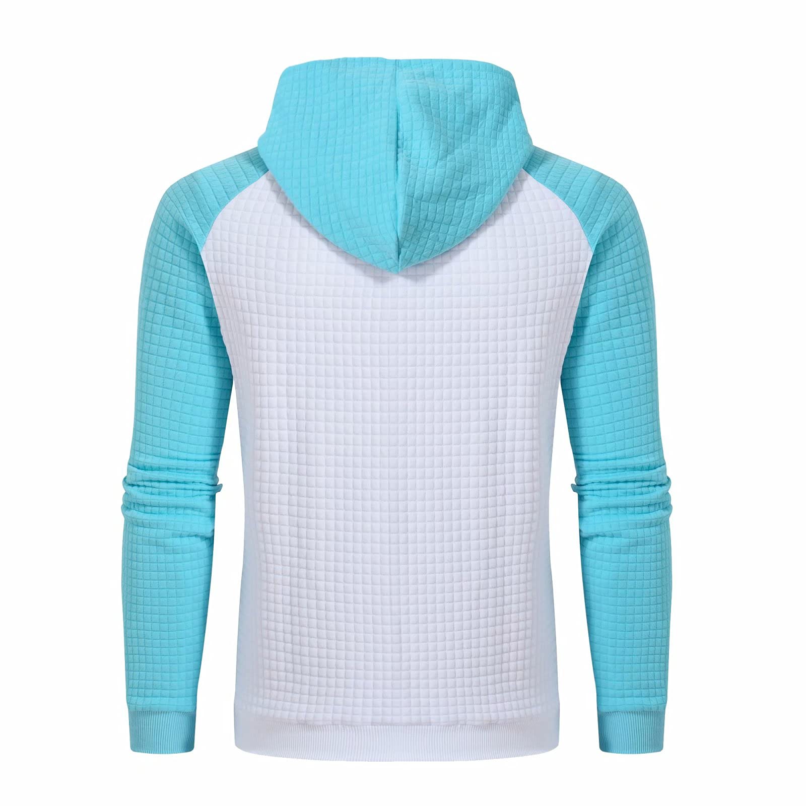 Pullover con cappuccio da uomo Plaid Jacquard manica lunga coulisse Hipster Casual Felpe con cappuccio con tasche Kanga, bianco/azzurro., Small