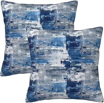 Blue Pillow Covers Set of 2 Carpet Bohemian Style Abstract Geometry Modren Pattern Decorative Throw Pillow Cases Outdoor Farmhouse Decoration for Sofa Couch Bed 20x20