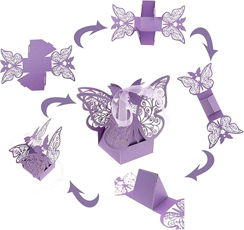Miniatura 2 de SING F LTD 50pcs púrpura favor boda dulce cajas de papel conjunto mariposa forma chocolate regalo nupcial cumpleaños