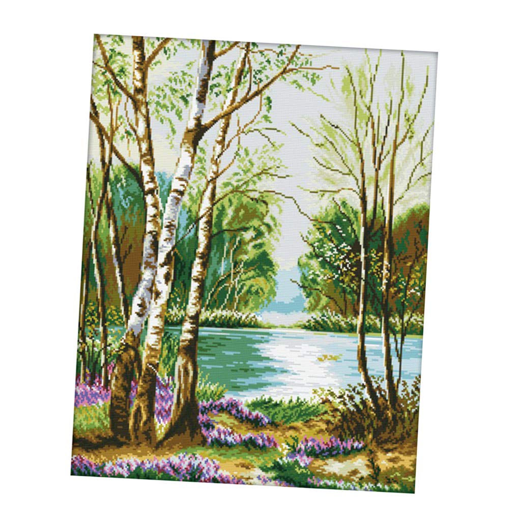 2 set per punto croce su tela Aida da 11 ct, kit per ricamo a punto croce, motivo: foresta e lago