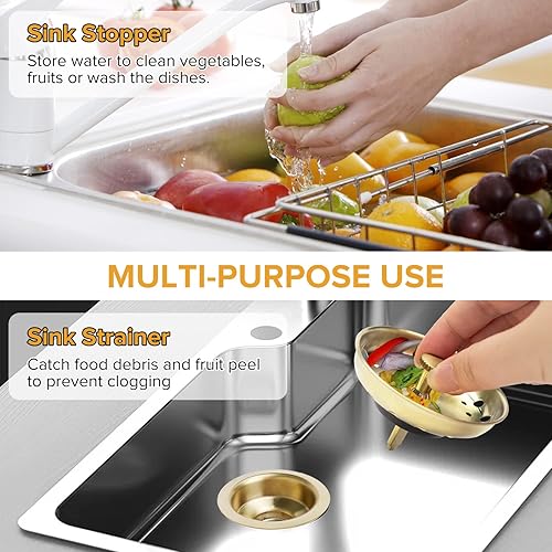 Miniatura 6 de 2 coladores dorados de repuesto para fregadero estándar de 3-12 pulgadas, tapón de fregadero de acero inoxidable 304