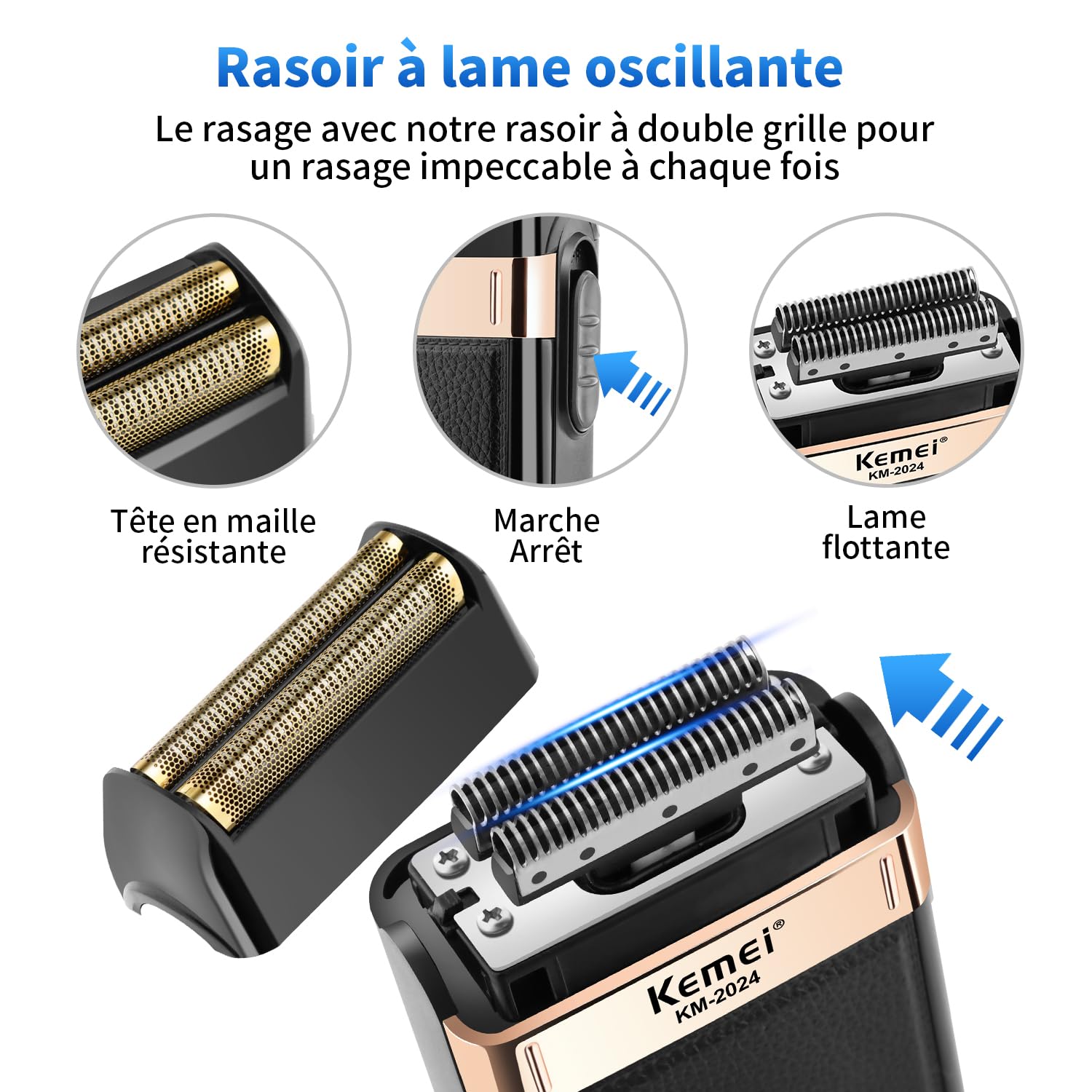 KEMEI Tondeuse professionnelle pour hommes, Ensemble complet de tondeuse à barbe sans fil T-Blade, Kit complet d'électrique de coupe de cheveux avec 9 peignes de guidage