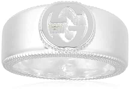 【極美品】GUCCI シルバーリング 8号 インターロッキング GUCCI】インターロッキングGフラワーメタルリングシルバー