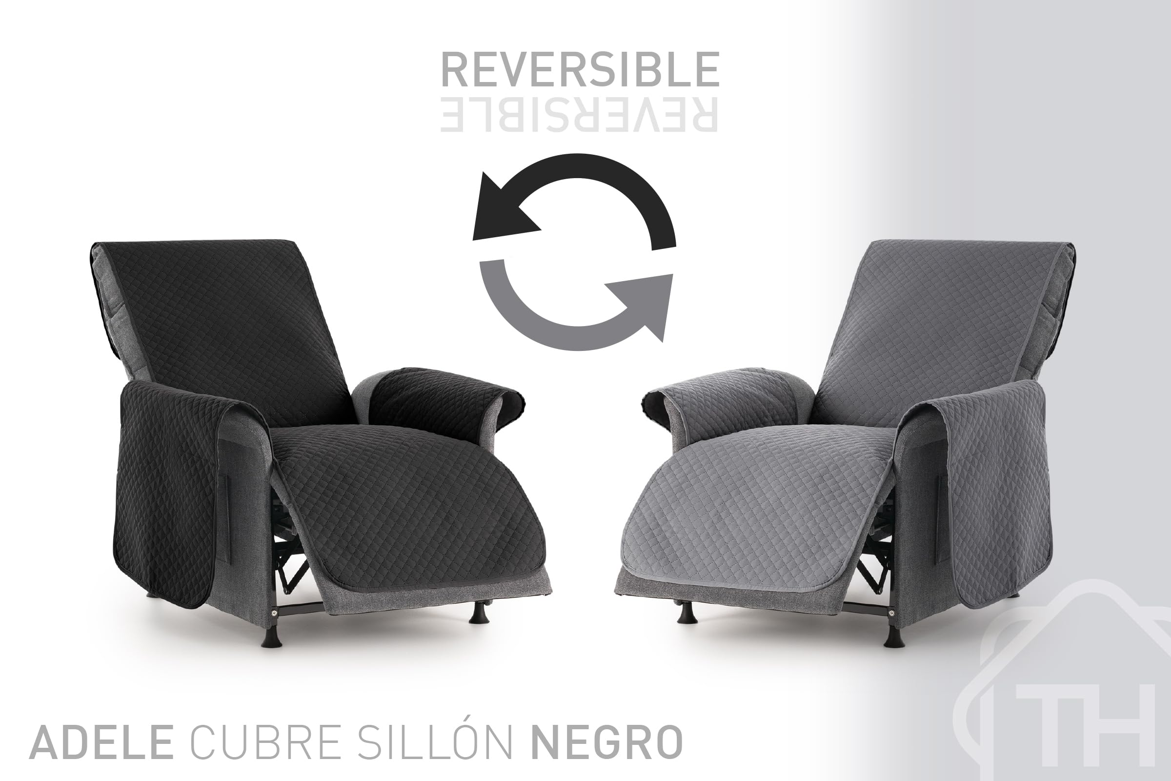 Textilhome Copripoltrona Relax Reclinabile 1 Posto Adele – Salvadivano Trapuntato Reversibile Universale Nero | Copri Poltrona Antigraffio per Gatti, Antimacchia