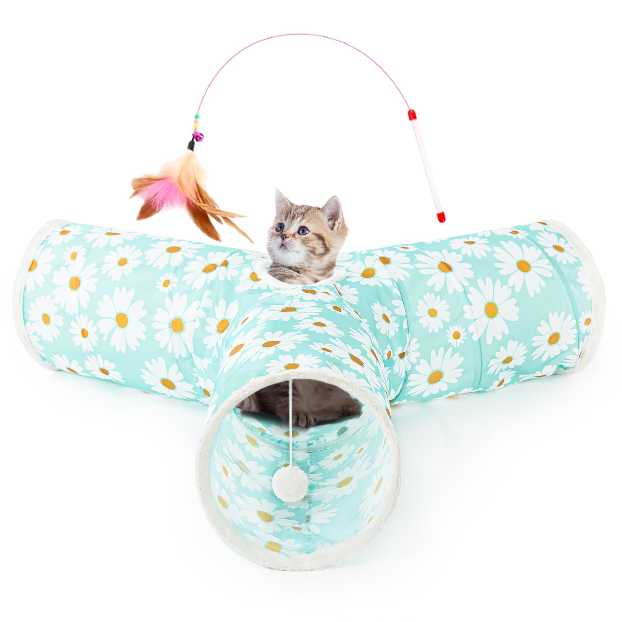 Tempcore Cat Tunnel, 3-Way Collapsible Toy, Large Size Daisy Blue Printed