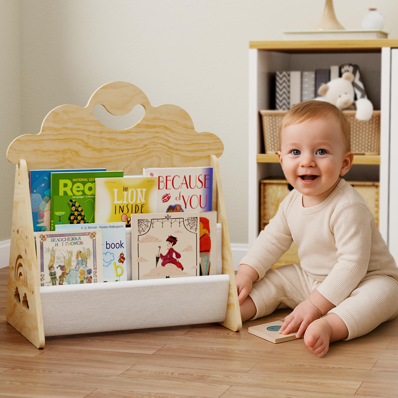 Giklux Bookshelf Wooden Childrens Bookcase Kids Storage, Montessori Bookcase, Children, Book Box Children for Reading Corner, Toy Organiser, Shelf, Nursery Storage