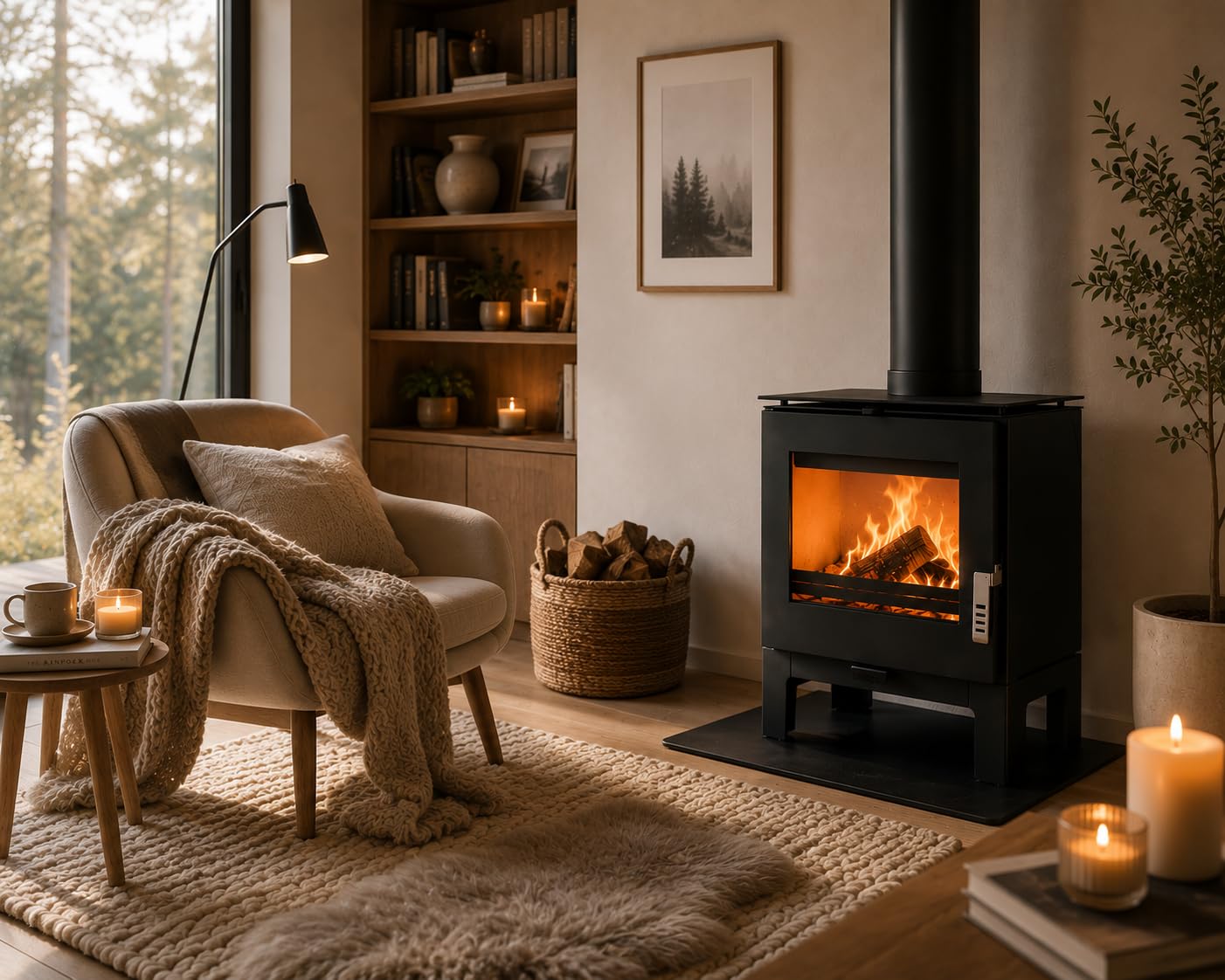 Verso Rheia L - Stufa a legna da 5 kW, 80,2% di alta efficienza, piastra superiore compatta in acciaio (non ghisa), piccola stufa per 70 – 100 m³, Eco Low Emissions, 150 mm