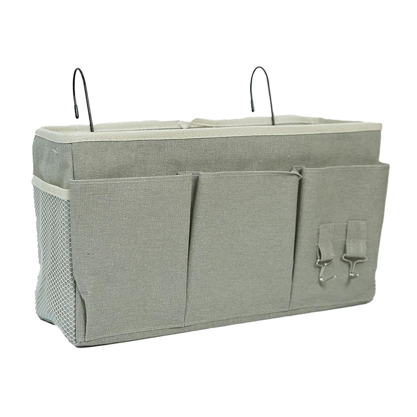 Qianly Bedside Organizer Bett Hängekorb Aufbewahrungstasche Organizer Stoff Leinen mit Taschen Funktion für Studentenwohnheim Schlafbereich Büro Zuhause, Grau