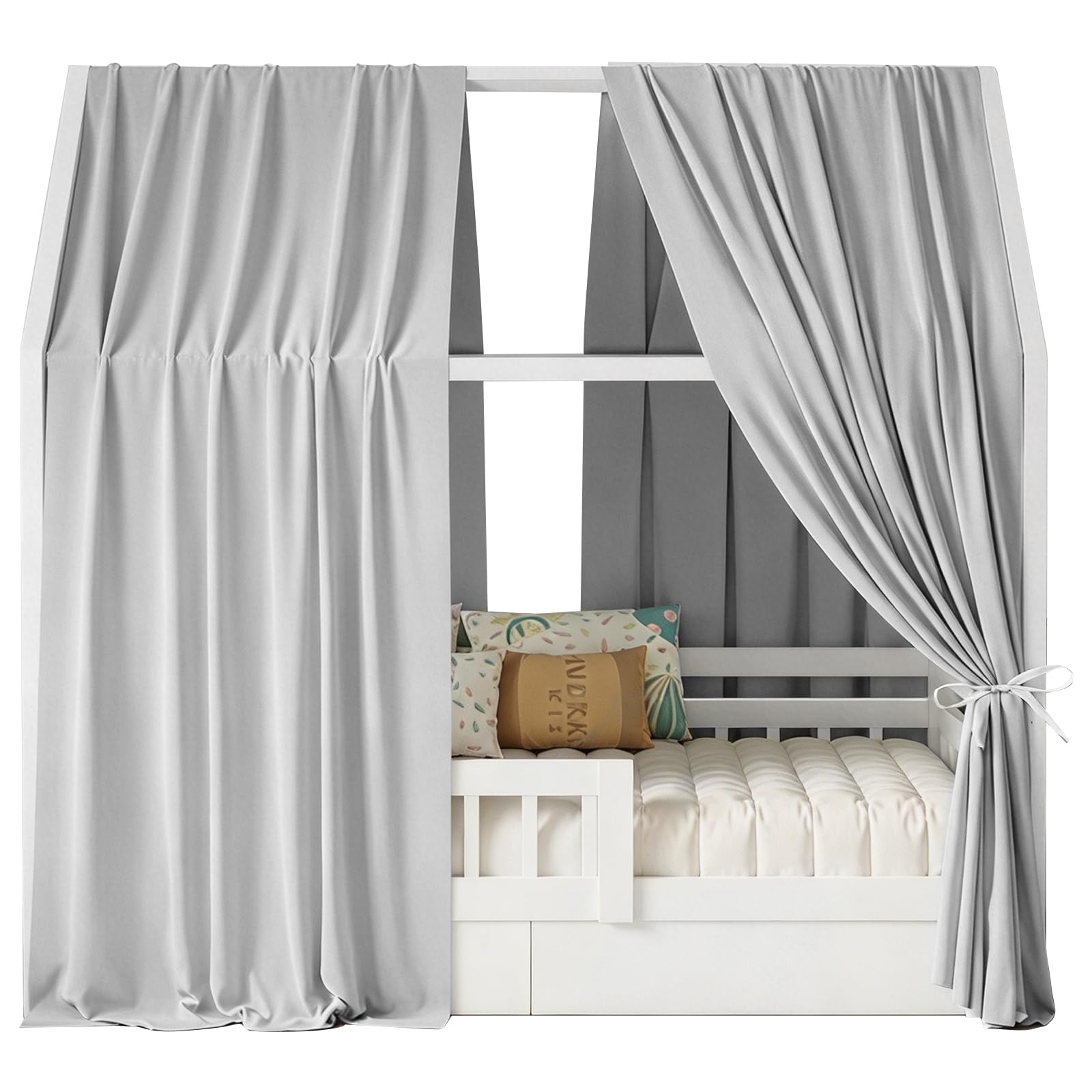 Lit cabane baldaquin, lot de 2 baldaquins de lit bébé en mousseline douce et respirante, décoration de chambre d'enfant, ciel de rêve pour chambre d'enfant, filles et garçons (gris clair