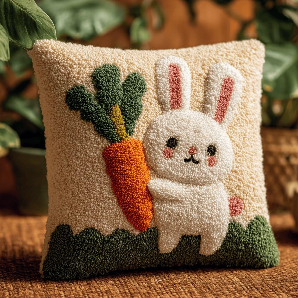 Kitquiver Latch Hook Kits Rabbit for Adults,Beginners DIY Latch Hook Cushion Kits and Latch Rug Kits Cross-Stitch Embroidery Cushion Cover for Home Sofa Decoration 17X17 in