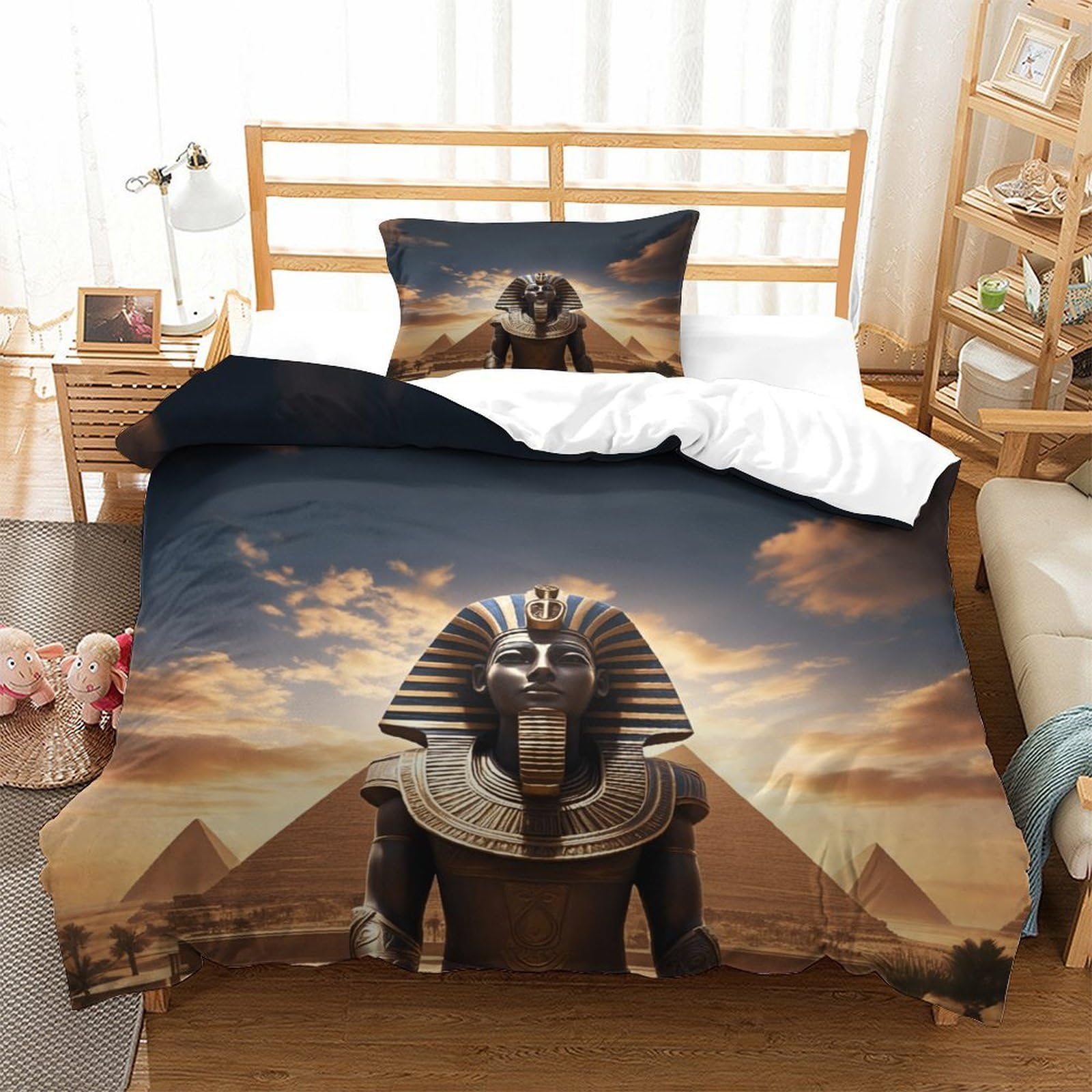 Lililaobiao Boys Pyramids-1 Kids & Adults Pyramids Duvet Cover Single（135X200cm）, 3D Pattern Gold Pharaonic Bedding Set Hypoallergenic Quilt Cover With Hidden Zipper, Breathable