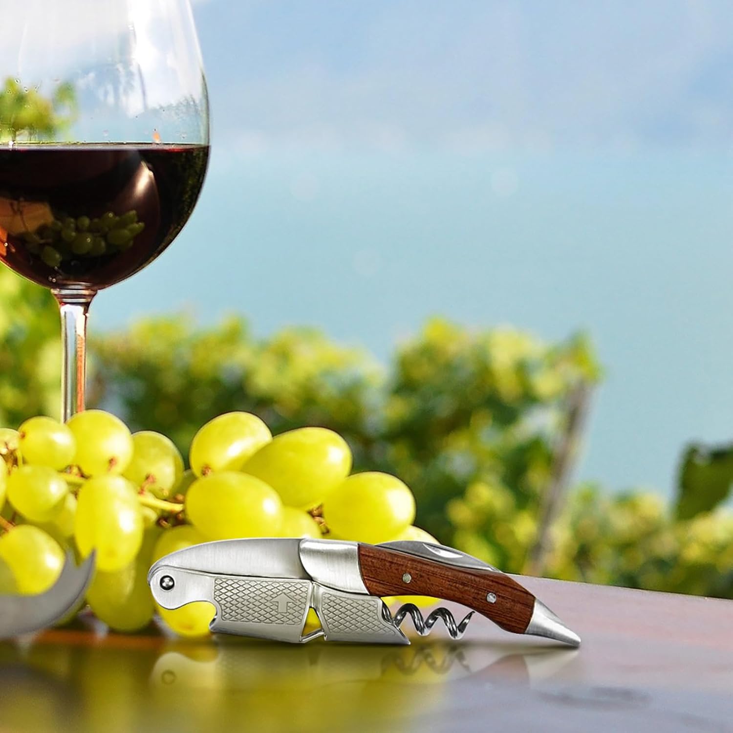 Sommelier Corkscrew - Quality Corkscrew for Professional Use with Bottle Opener and Foil Cutter - Bottle Opener, 3-in-1 Natural Rosewood Stainless Steel Bottle Opener