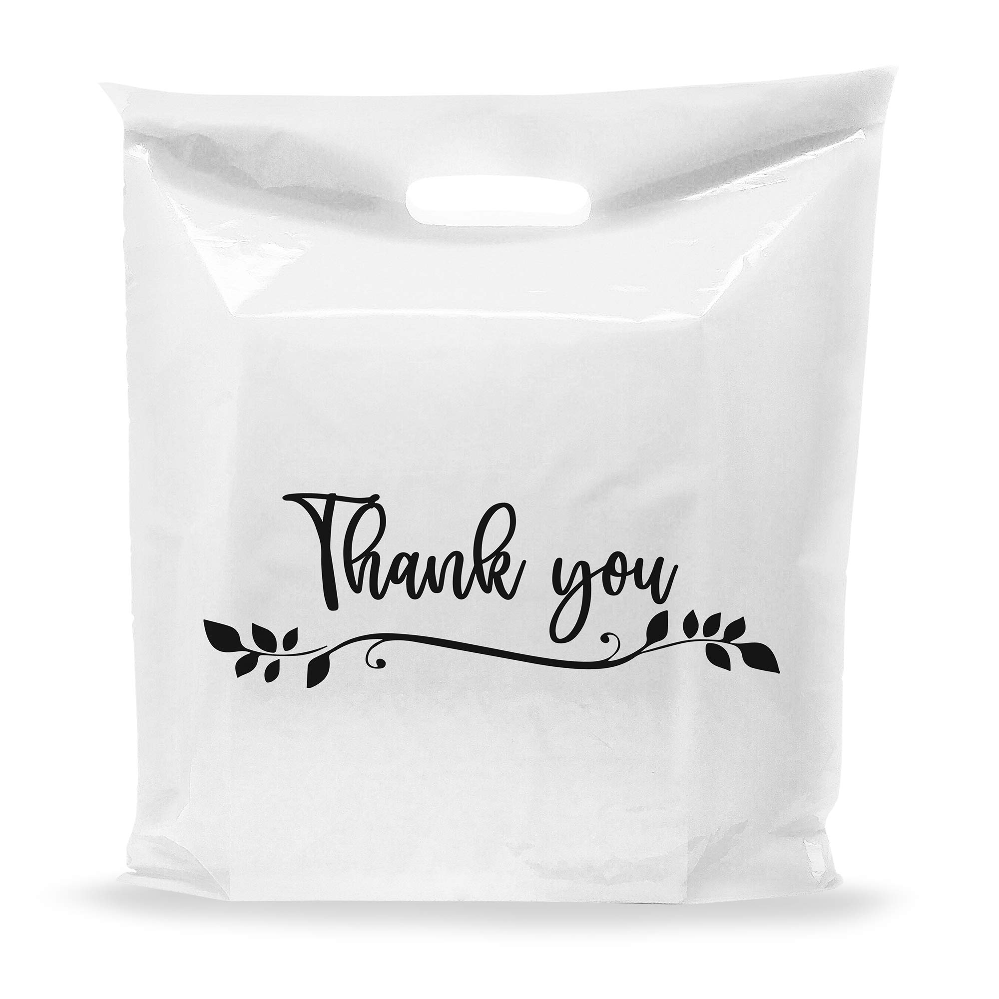 100 plastikowych toreb na zakupy z wyciętymi uchwytami w kolorze białym, 50,8 x 50 cm z bardzo dużymi torbami do sprzedaży detalicznej o grubości 2 mm, z wyciętymi uchwytami - idealne dla osób
