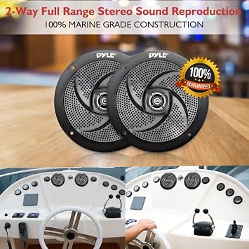 Pyle Marine Speakers - 4 Inch 2 Way Waterproof and Weather Resistant Outdoor Audio Stereo Sound System with 100 Watt Power and Low Profile Slim Style Design - 1 Pair - PLMRS4B (Black)