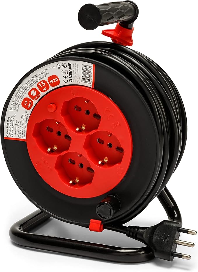 Alargador Eléctrico VELAMP REEL-IT-15 con Carrete de 15m y 4 Tomas