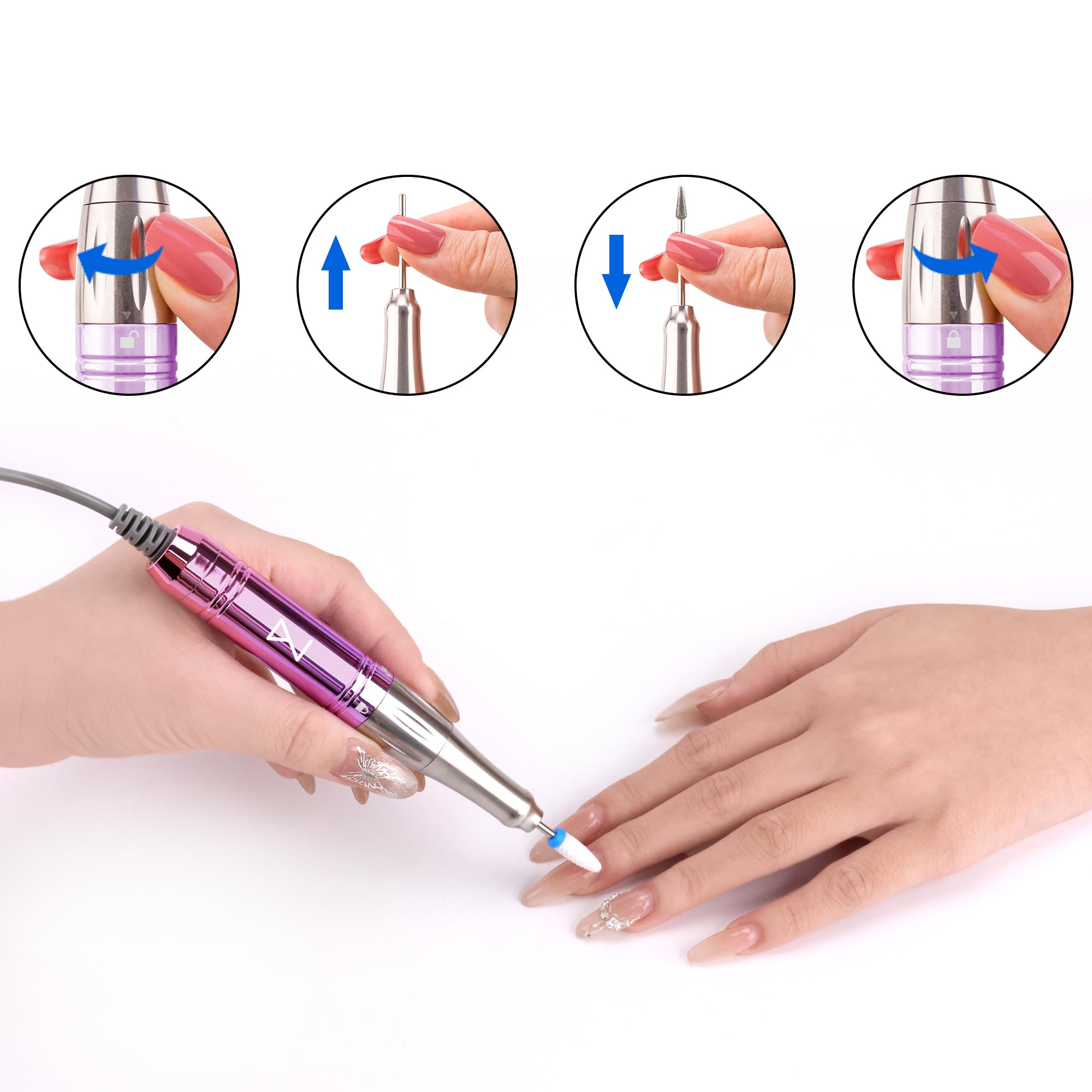 M Mase- Perceuse à ongles professionnelle sans noyau 2 en 1, 35000 RPM (Or)