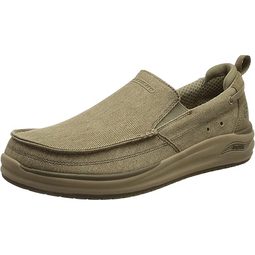 Skechers Men's Arch FIT MELO Loafer Flat, Taupe Canvas, 10