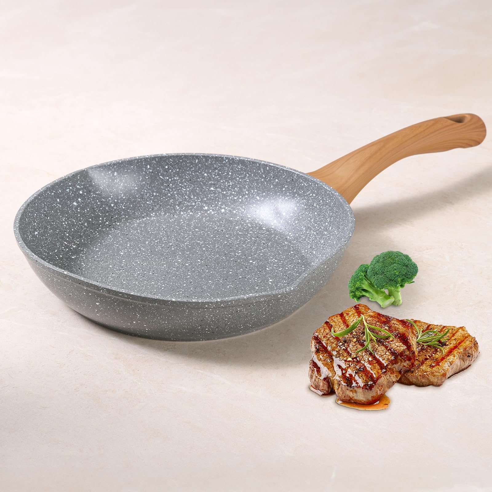 Homesbrand Nonstick Frying Pan 24cm, with Non-Stick Coating and Soft Touch Handles, Compatible with All Stovetops Egg Frying Pan, Black