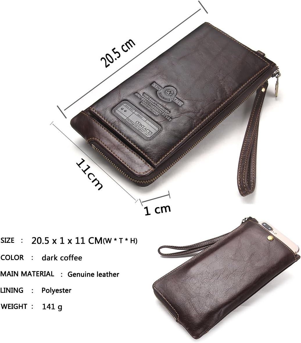 CONTACTS Women Genuine Leather RFID Blocking Card Coin Phone Holder Clutch Purse Wallet (Coffee) - Image 4