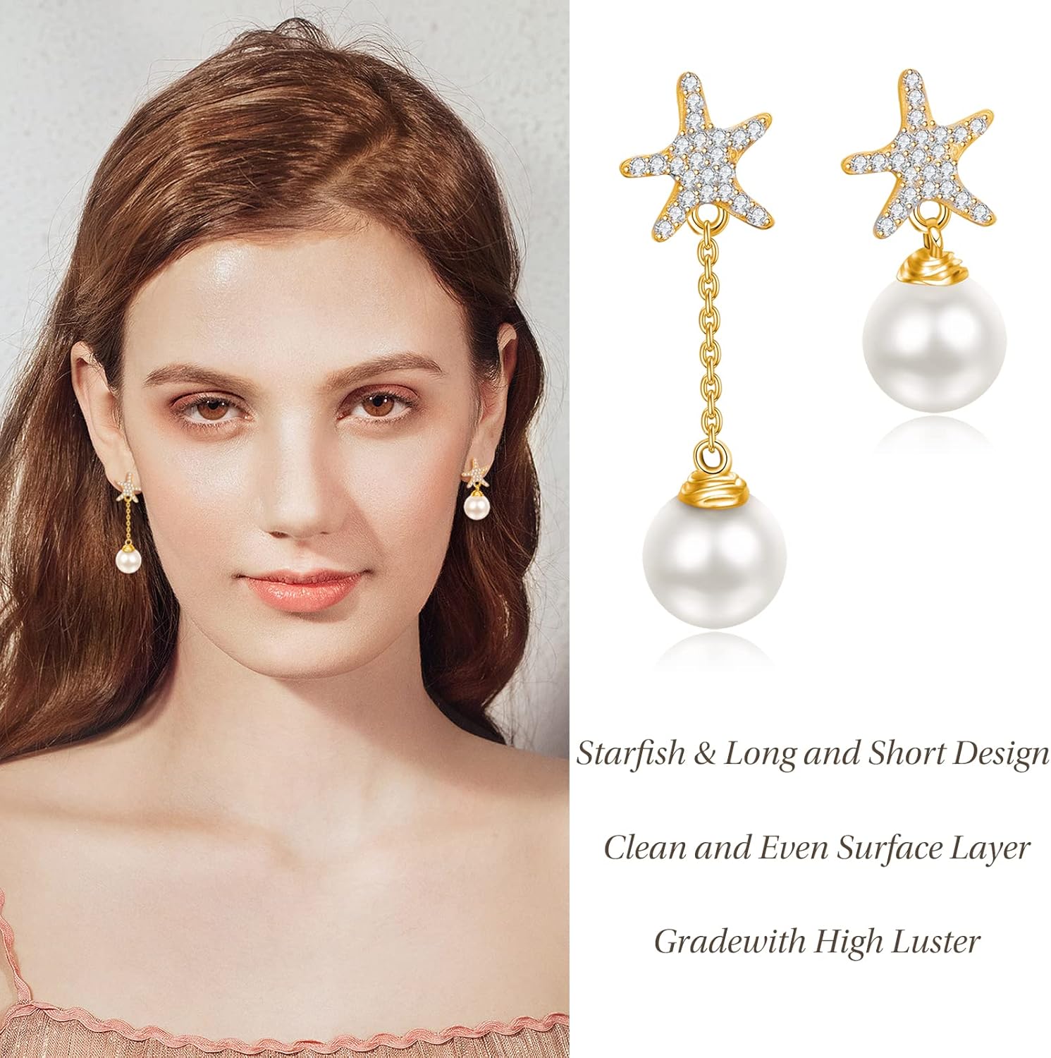 AENEAS Valentines Day Gifts for Women Starfish Pearl Dangle Drop Earrings for Women Gold Plated Sterling Silver Pearl Dangling Stud Earrings Starfish Jewelry Anniversary Christmas Birthday Gift for Wife Her Mom - Image 6
