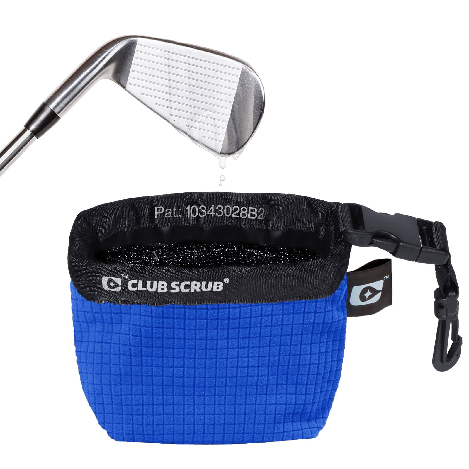 Club Scrub Golf Club and Golf Ball Cleaning Bag, Waterproof Clean Face Technology Liner, Perfectly Dry Microfiber Exterior, Detachable Clip, Machine Washable, Cleans Club Grooves, Blue Pro