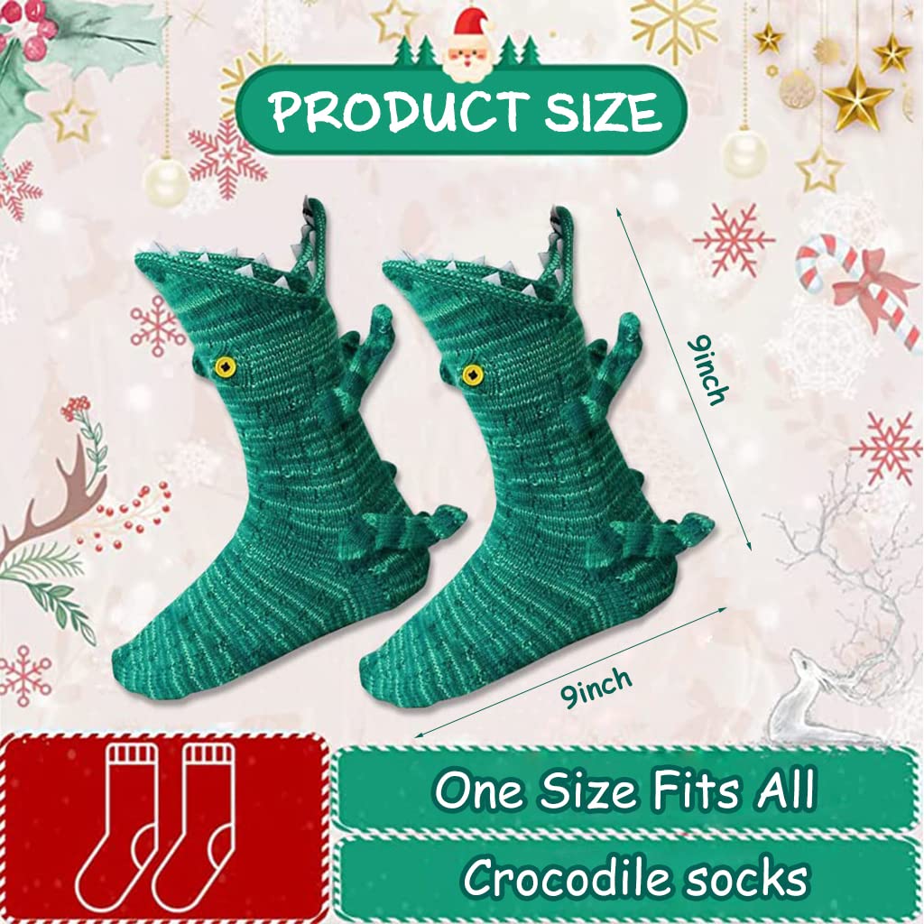 PALAY® Floor Socks Cartoon Crocodile Mid-calf Socks Knit Warm Winter Socks Household Non-slip Cozy Socks for Pajama Party Christmas Gift for Women Teens(Green, One Pair) - Image 2 thumbnail