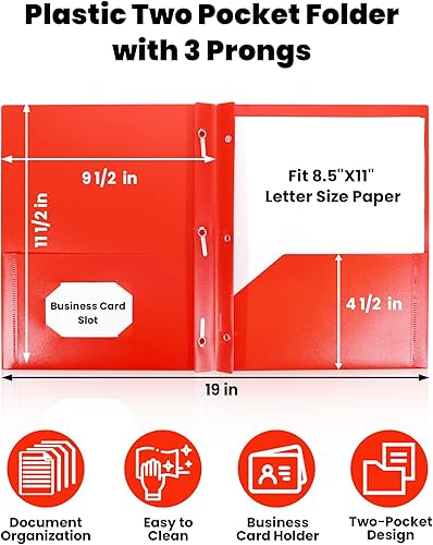 Miniatura 2 de SUNEE Paquete de 24 carpetas de plástico rojo con bolsillos y puntas, tamaño carta, 9 x 11.5 pulgadas