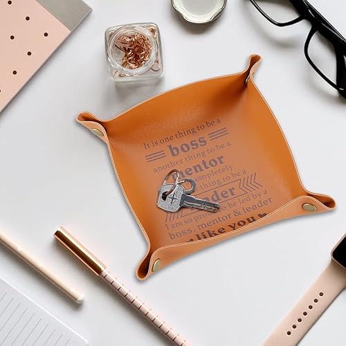 Miniatura 7 de Regalo del día del jefe para mujeres y hombres, bandeja de valet para hombres, bandeja de cuero, organizador de almacenamiento de escritorio para