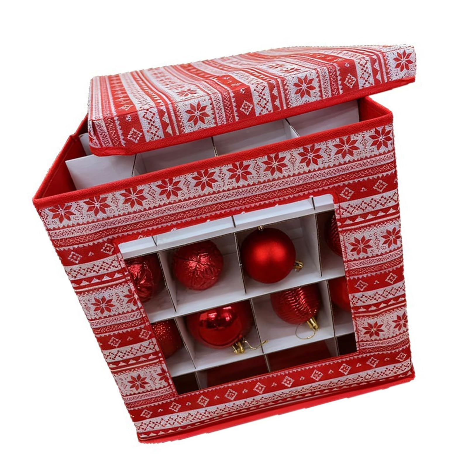 Robuster Aufbewahrungskoffer für Weihnachtskugeln aus Vliesstoff mit verstellbaren Trennwänden und sichtbarem für Etiketten Großer Aufbewahrungskoffer für Weihnachtsdekorationen mit großem