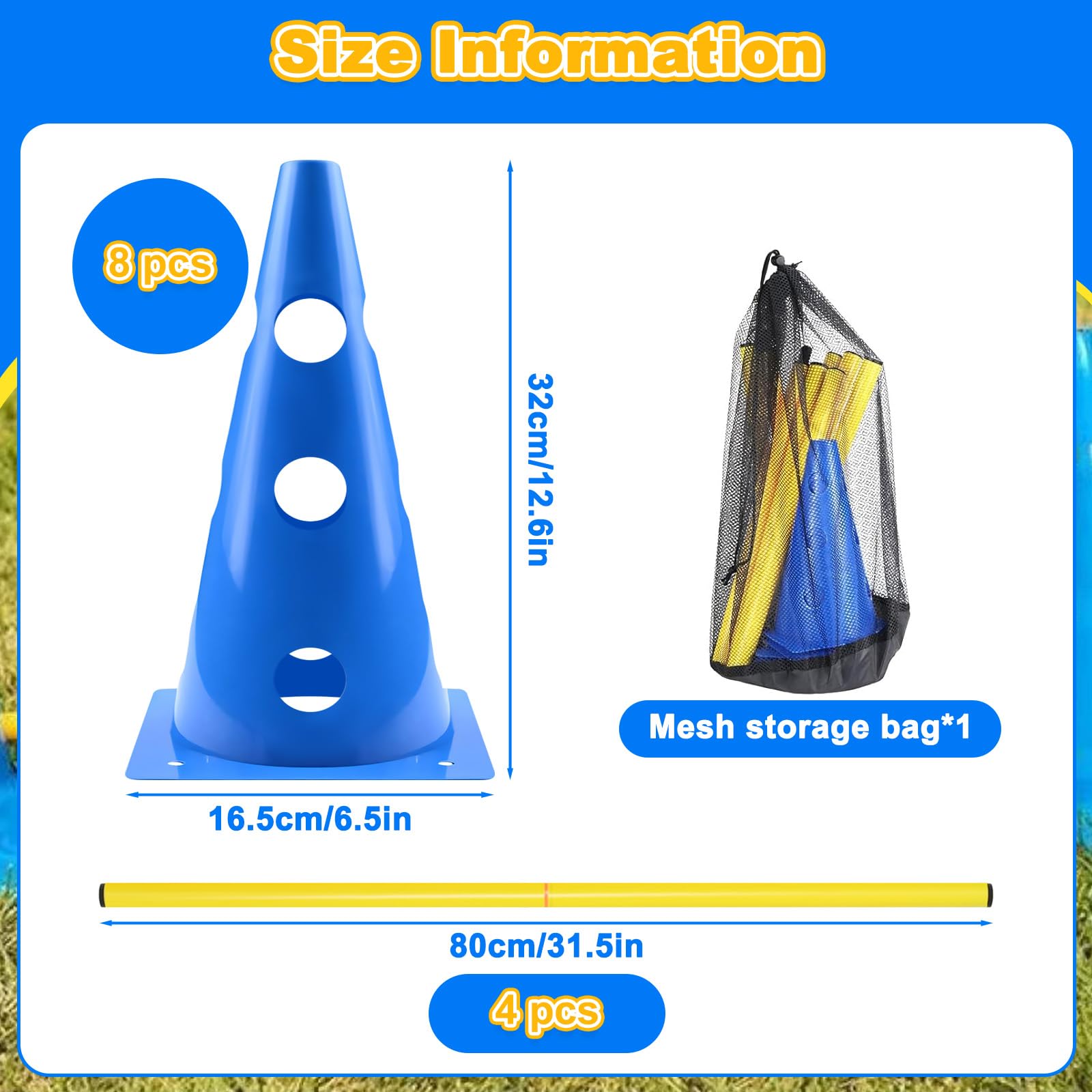 Hunde Agility Set mit mit 8 Kegel + 4 80cm Slalomstangen, Einstellbare Agility Koordinationstraining Erziehungshilfen, Steckhürden Kegel Trainingshürden für Fußball Hundesport, Pferdesport