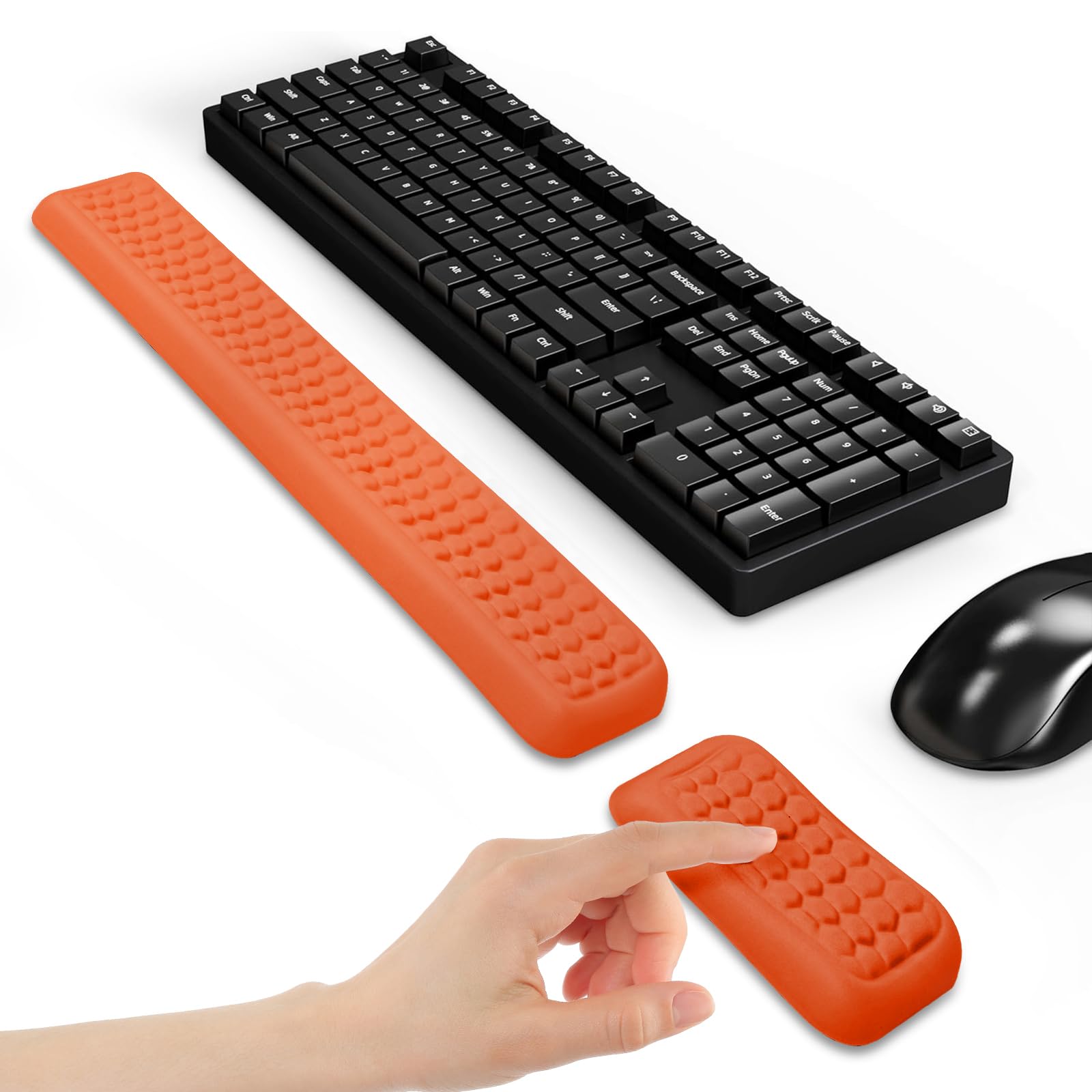 COUKASO Keyboard Mouse Wrist Rest Pad, Comfort Memory Foam Wrist Rest with Non-Slip Silicone Base Leather Surface, Ergonomic Keyboard Mouse Wrist Support for Typing Pain Relief (Hermes Orange)