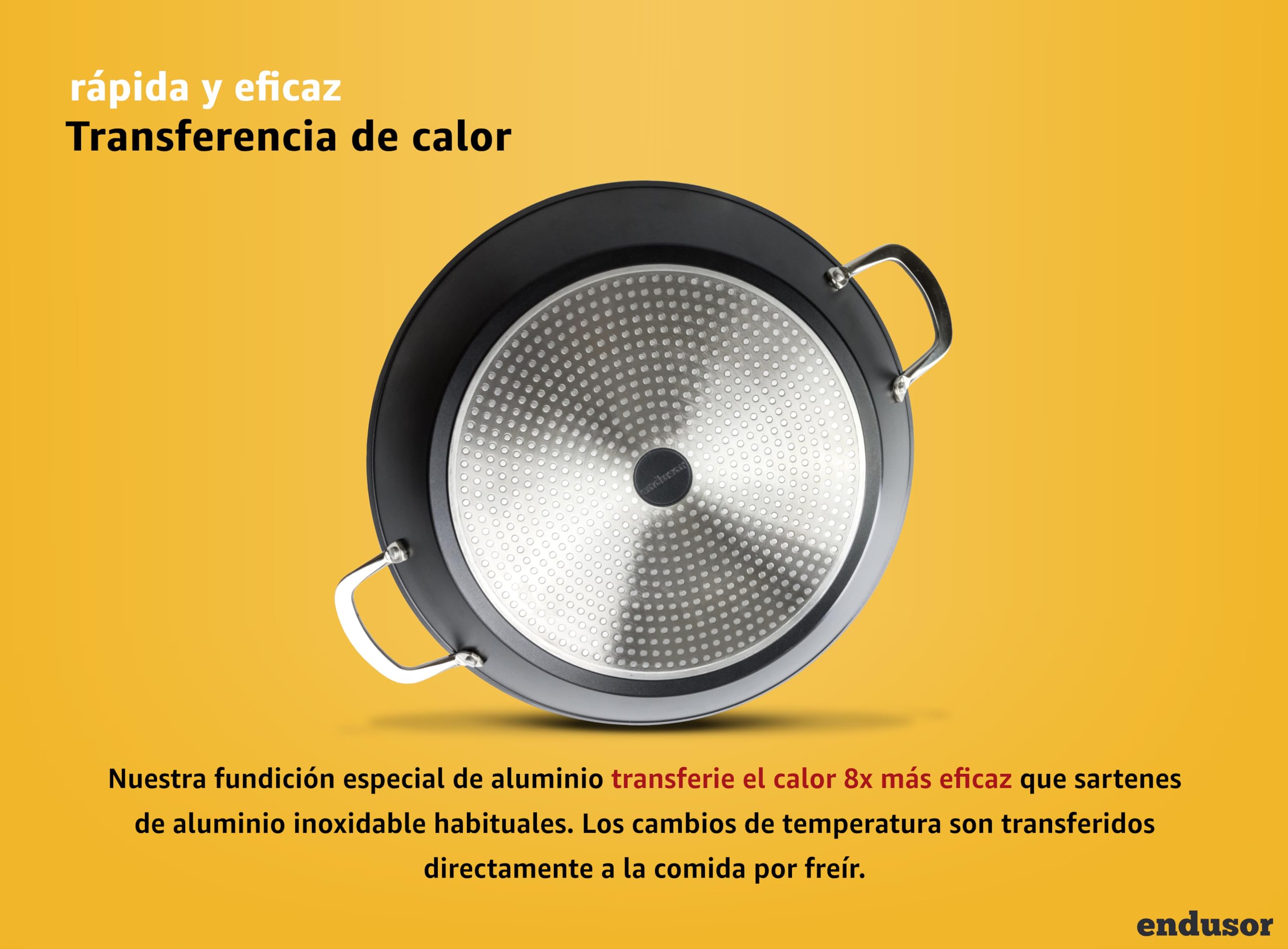 endusor Paellera induccion | 38 cm Ø Paellera de aluminio + protección antiadherente | Todo tipo de cocinas - inducción vitrocerámicas gas eléctrica | Deliciosa paella casera para 6 a 8 personas