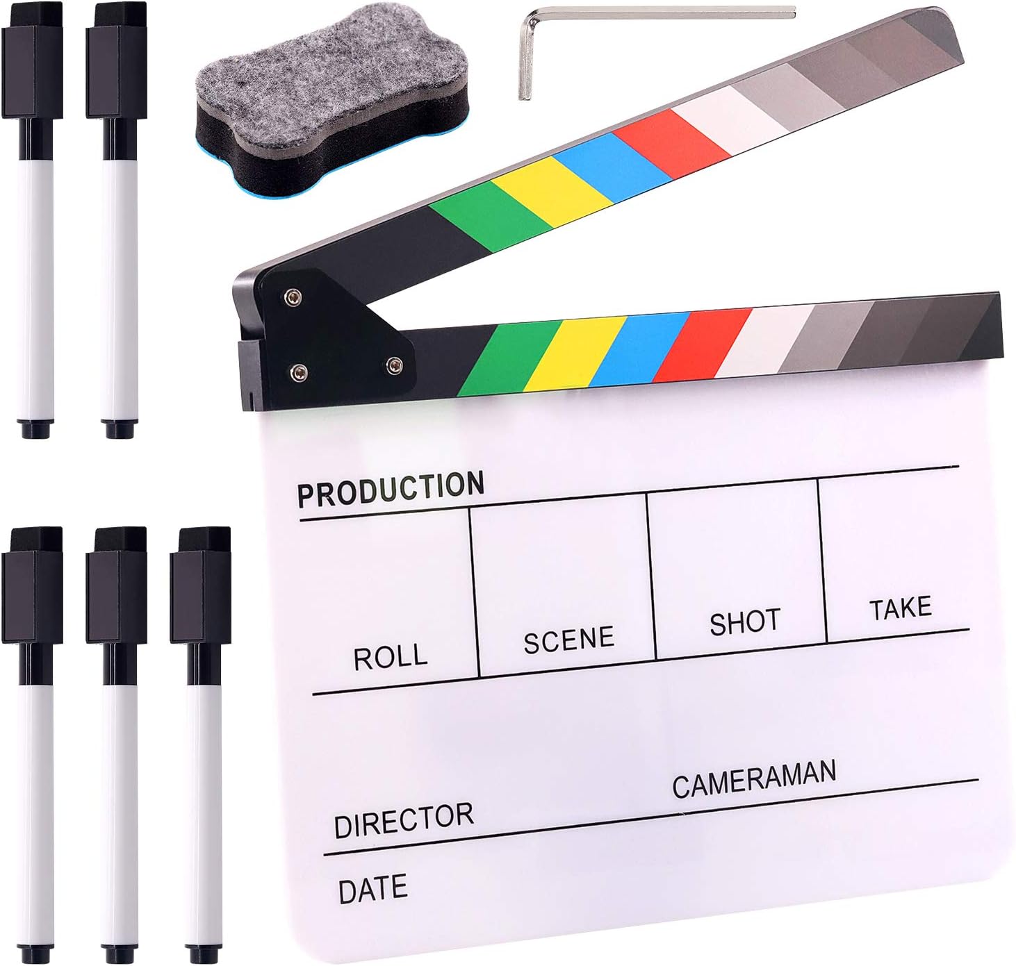 8Pcs 10"x12" Acrylic Film Movie Clapboard Kit, Magnetic Blackboard Eraser, M3 Hex Wrench and 5Pcs Custom Pens Dry Erase Director Clapper Coating Board Slate for Film Fans