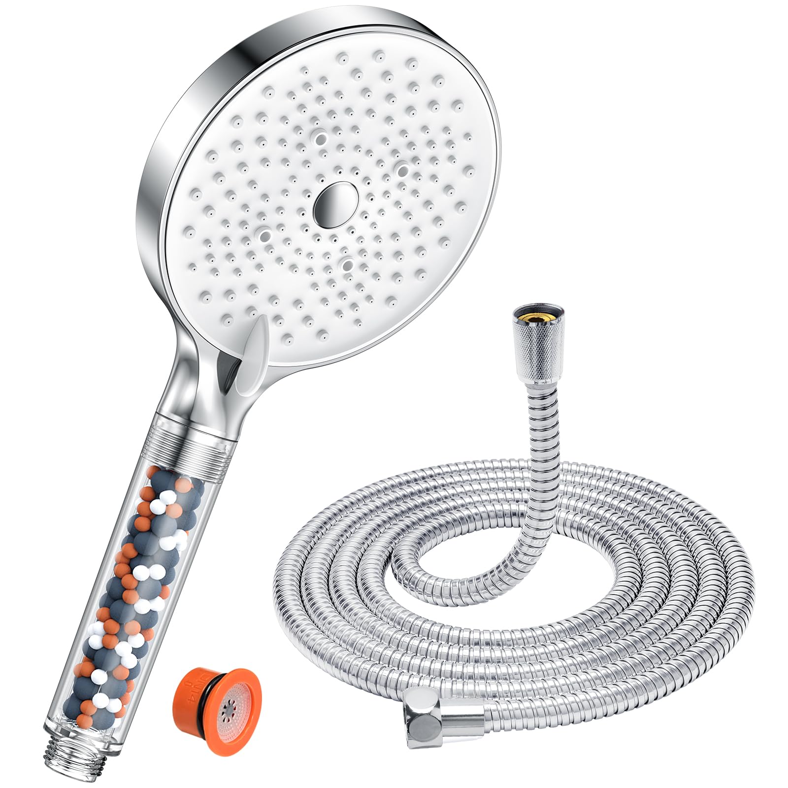 Filter Shower Head and Hose with 1.6M Hose - YEAUPE PRO Power Shower Hose and Head Low Pressure Water Softener Shower Head, Large Universal Electric Shower Head for Hard Water,White โ image 1