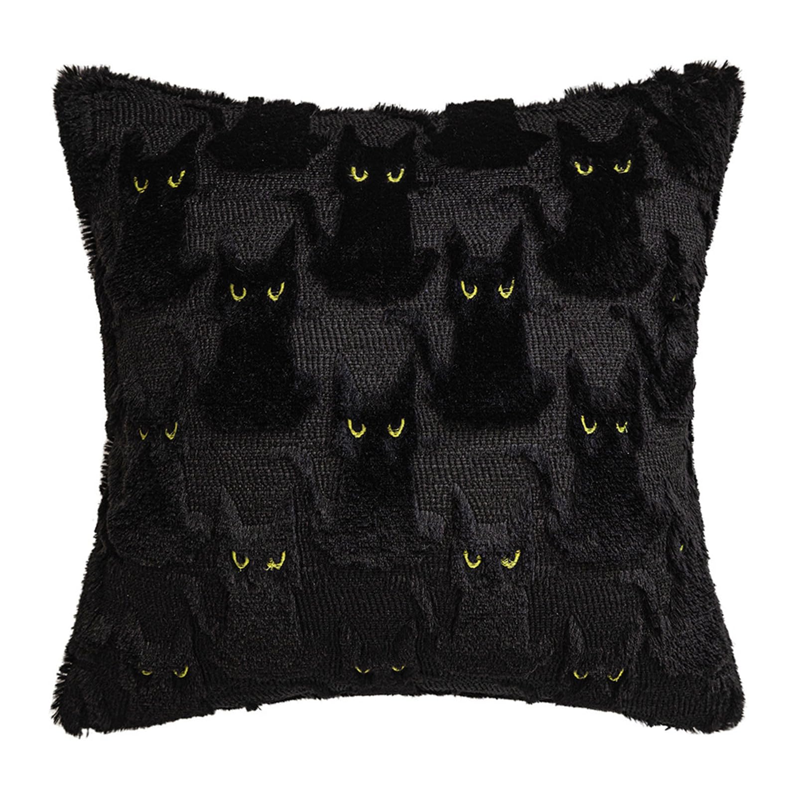 Black Cat Halloween Cat Throw Pillow Cover Embroidered Plush Pillowcase (50X50cm Black)