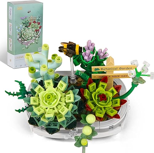 Kit de construcción de plantas suculentas de mini ladrillos, 389 piezas, colección de ecología de plantas de simulación de bricolaje, juego de ramos