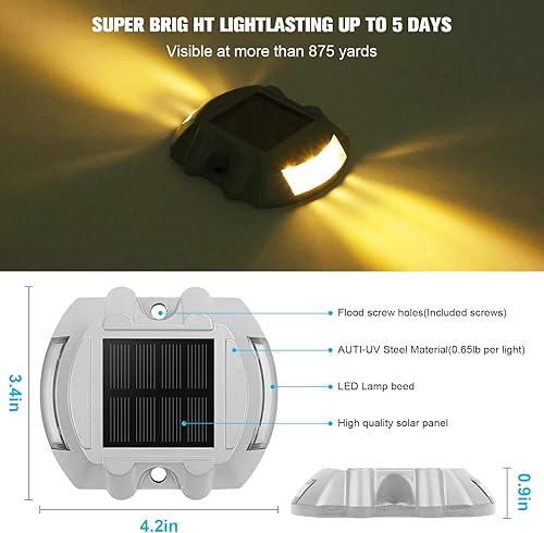 Miniatura 8 de VOLISUN - Luces solares para cubierta, para muelle de entrada, paquete de 16 luces led IP67 impermeables para exteriores, de advertencia para Blanco