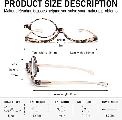 Miniatura 3 de MMOWW 2 pares de anteojos de lectura de maquillaje para mujer, con lupa abatible, para lectores cosméticos