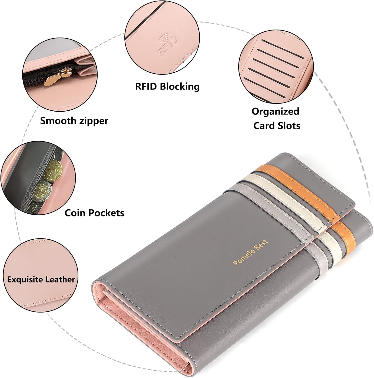 Pomelo Best Womens Wallet RFID Blocking Leather Wallet with Multiple Card Slots and Cellphone Compartment for Women - Image 5