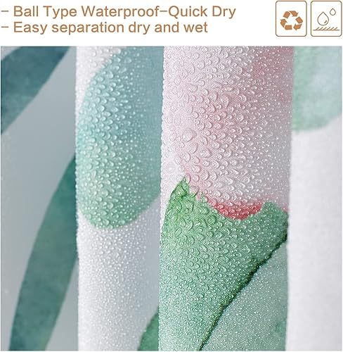 Miniatura 7 de Cortina de ducha de eucalipto en acuarela, hojas verdes con flores florecientes en la parte superior, tela de poliéster gruesa e impermeable, juego