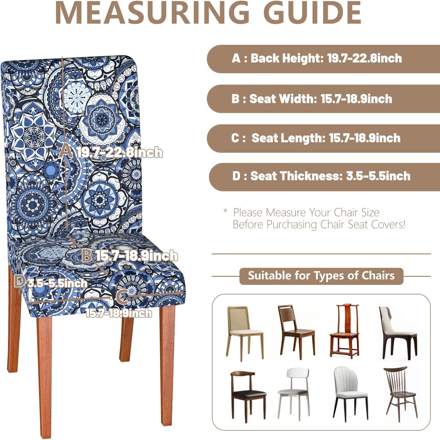 Stretch Waterproof Dining Chair Covers Set of 8,Floral Print Chair Covers,Soft Removable Washable,Pet Friendly Furniture Protector,Universal Chair Slipcovers for Home, Kitchen,Dining Room Seat