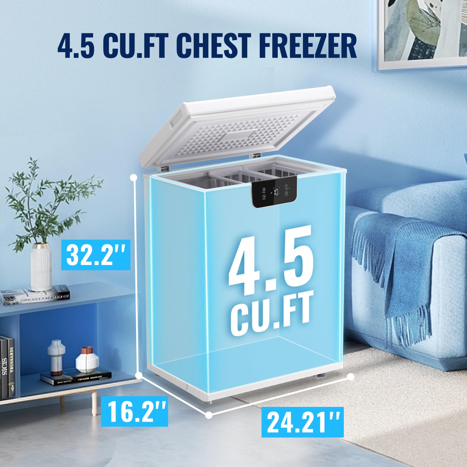 TACOOL 4.5 Cu.ft Chest Freezr Deep Freezer Top Open Door Two Wheels Electronic Temperature Control Low to -18℉ Digital Display Screen2 Removable Baskets for Home Apartment Kitchen White on Fridge.com
